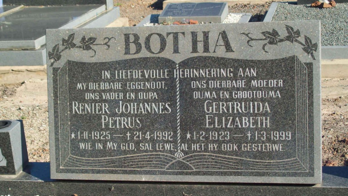 BOTHA Renier Johannes Petrus 1925-1992 &amp; Gertruida Elizabeth 1923-1999
