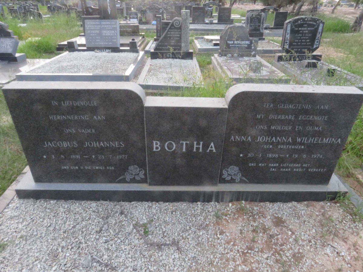 BOTHA Jacobus Johannes 1891-1977 & Anna Johanna Wilhelmina OOSTHUIZEN 1898-1974