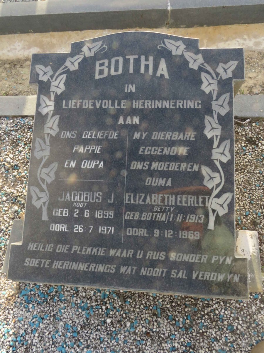 BOTHA Jacobus J. 1899-1971 &amp; Elizabeth Eerlet BOTHA 1913-1969