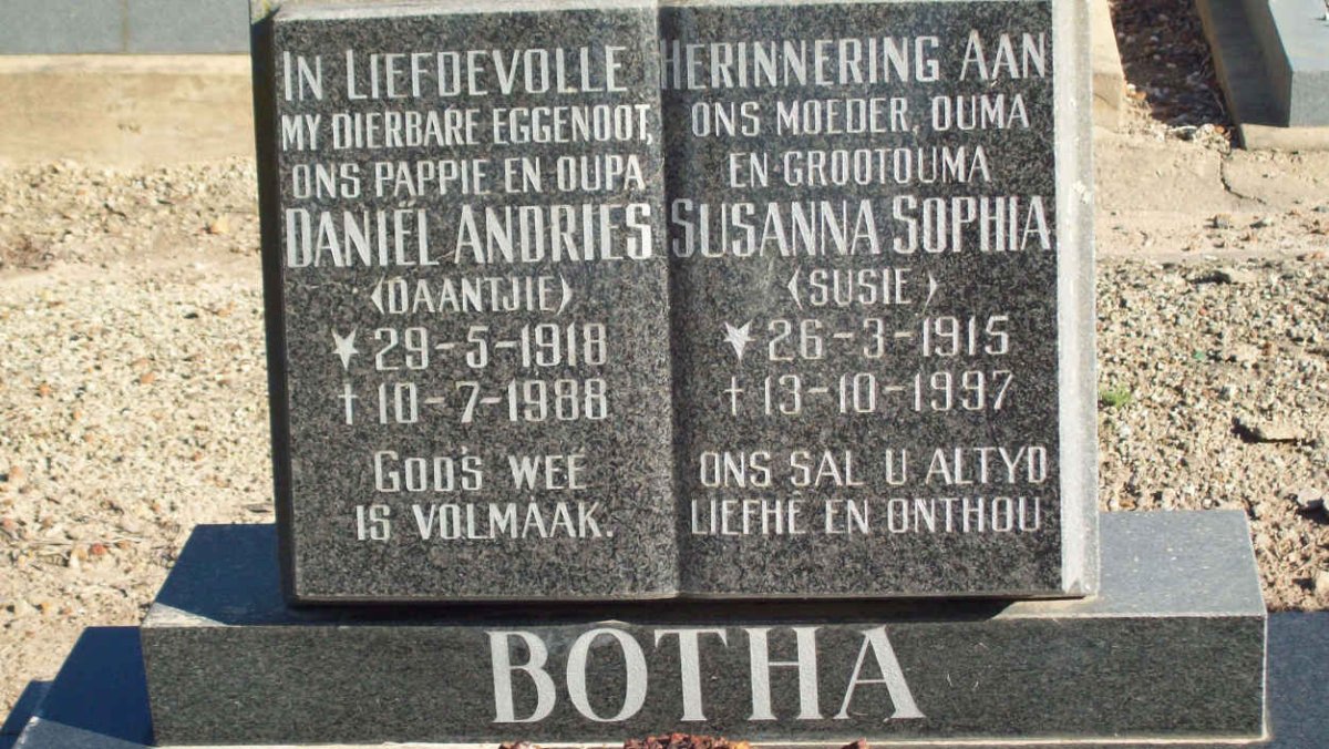 BOTHA Daniel Andries 1918-1988 &amp; Susanna Sophia 1915-1997