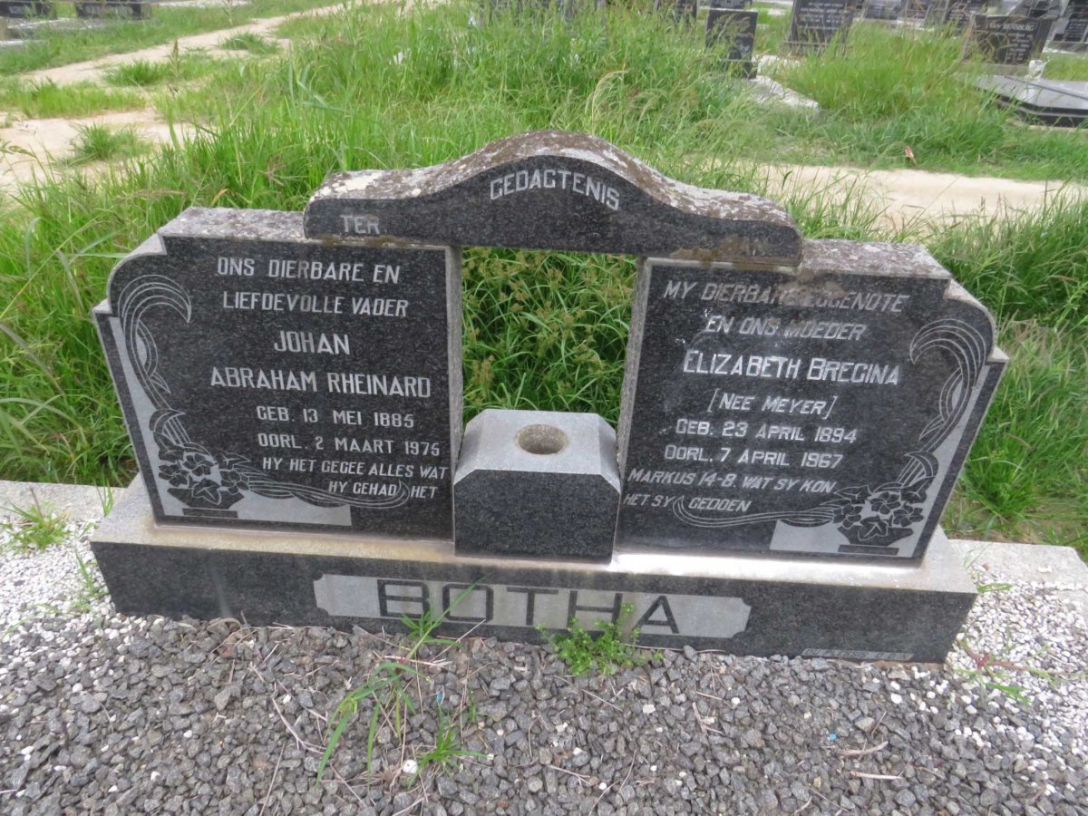 BOTHA Johan Abraham Rheinard 1885-1975 &amp; Elizabeth Bregina MEYER 1894-1967