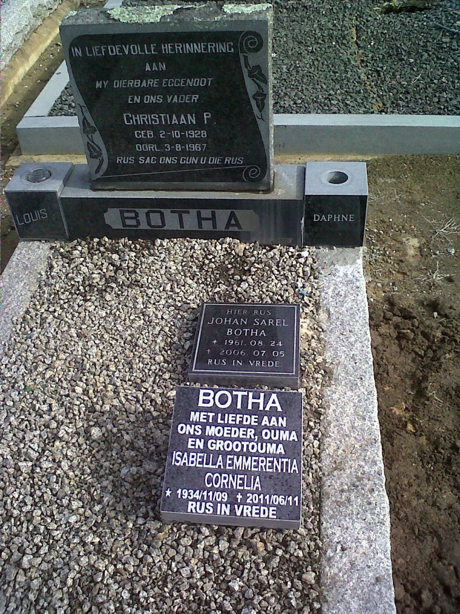BOTHA Christiaan P. 1928-1967 :: BOTHA Johan Sarel 1961-2006 :: BOTHA Isabella Emmerentia Cornelia 1934-2011