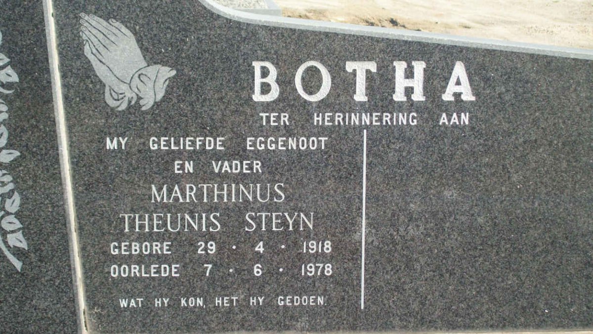 BOTHA Marthinus Theunis Steyn 1918-1978 & Margaretha Maria 1927-2020 _1
