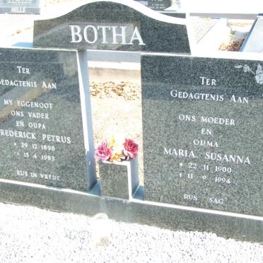 BOTHA Frederick Petrus 1898-1983 &amp; Maria Susanna 1900-1994 