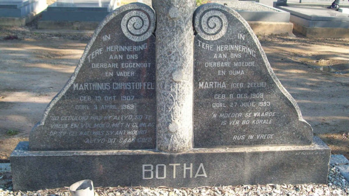 BOTHA Marthinus Christoffel 1907-1959 &amp; Martha ZEELIE 1909-1993