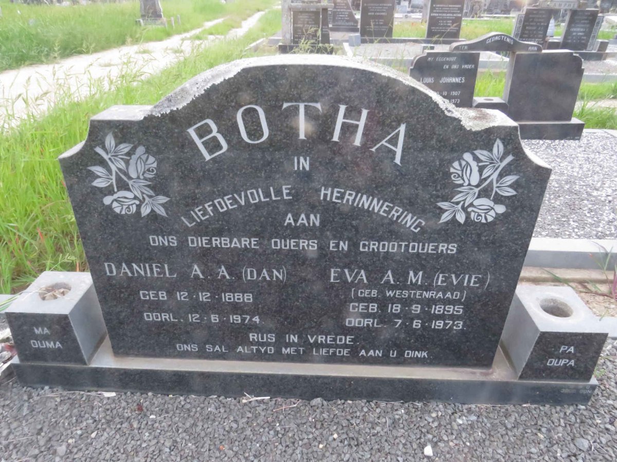 BOTHA Daniel A.A. 1888-1974 &amp; Eva A.M. WESTENRAAD 1895-1973