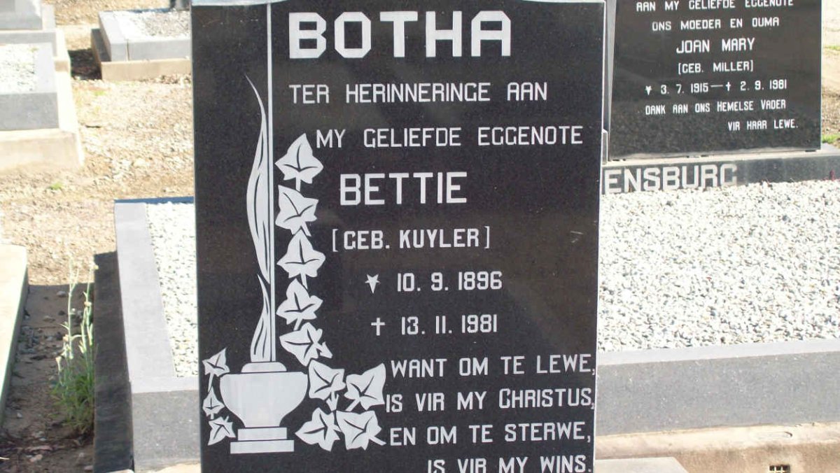 BOTHA Bettie nee KUYLER 1896-1981