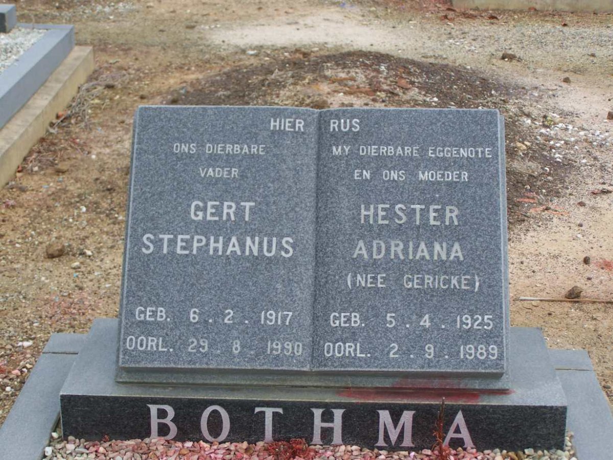 BOTHMA Gert Stephanus  1917-1990 &amp; Hester Adriana GERICKE 1925-1989
