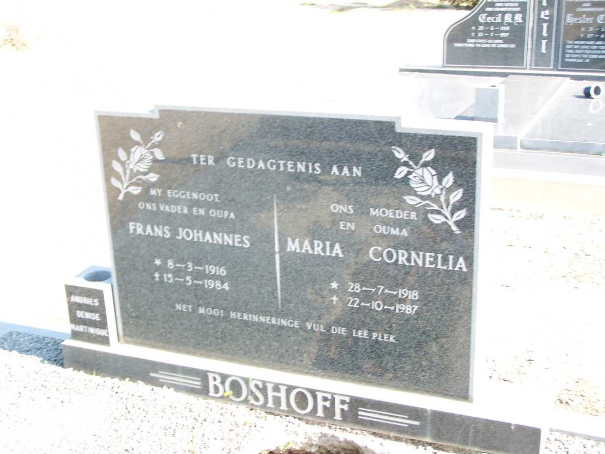 BOSHOFF Frans Johannes 1916-1984 &amp; Maria Cornelia 1918-1987