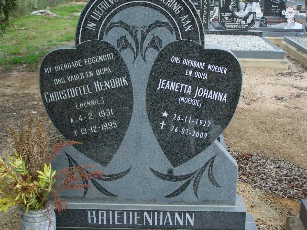 BRIEDENHANN Christoffel Hendrik 1931-1995 &amp; Jeanetta Johanna 1927-2009
