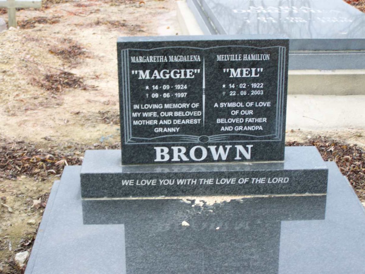 BROWN Melville Hamilton 1922-2003 &amp; Margaretha Magdalena 1924-1997