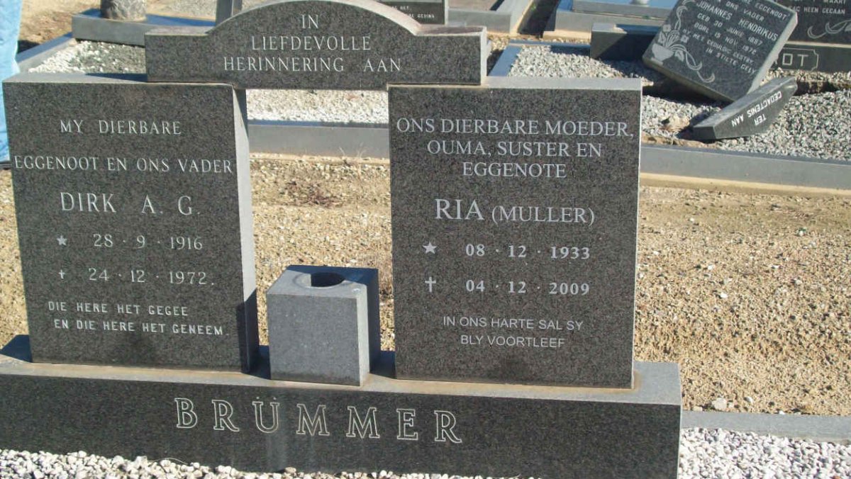 BRUMMER Dirk A.G. 1916-1972 :: BRUMMER Ria nee MULLER 1933-2009