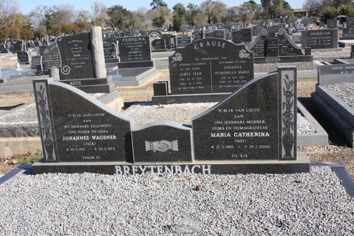 BREYTENBACH Johannes Wagener 1912-1973 &amp; Maria Catherina 1910-2002