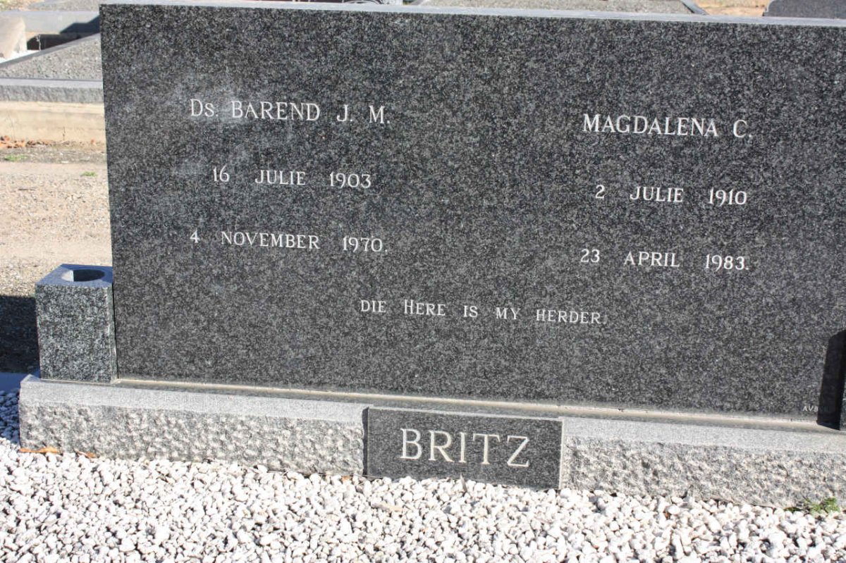 BRITZ Barend J.M. 1903-1970 &amp; Magdalena C. 1910-1983