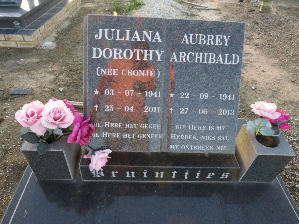 BRUINTJIES Aubrey Archibald 1941-2013 & Juliana Dorothy CRONJE 1941-2011