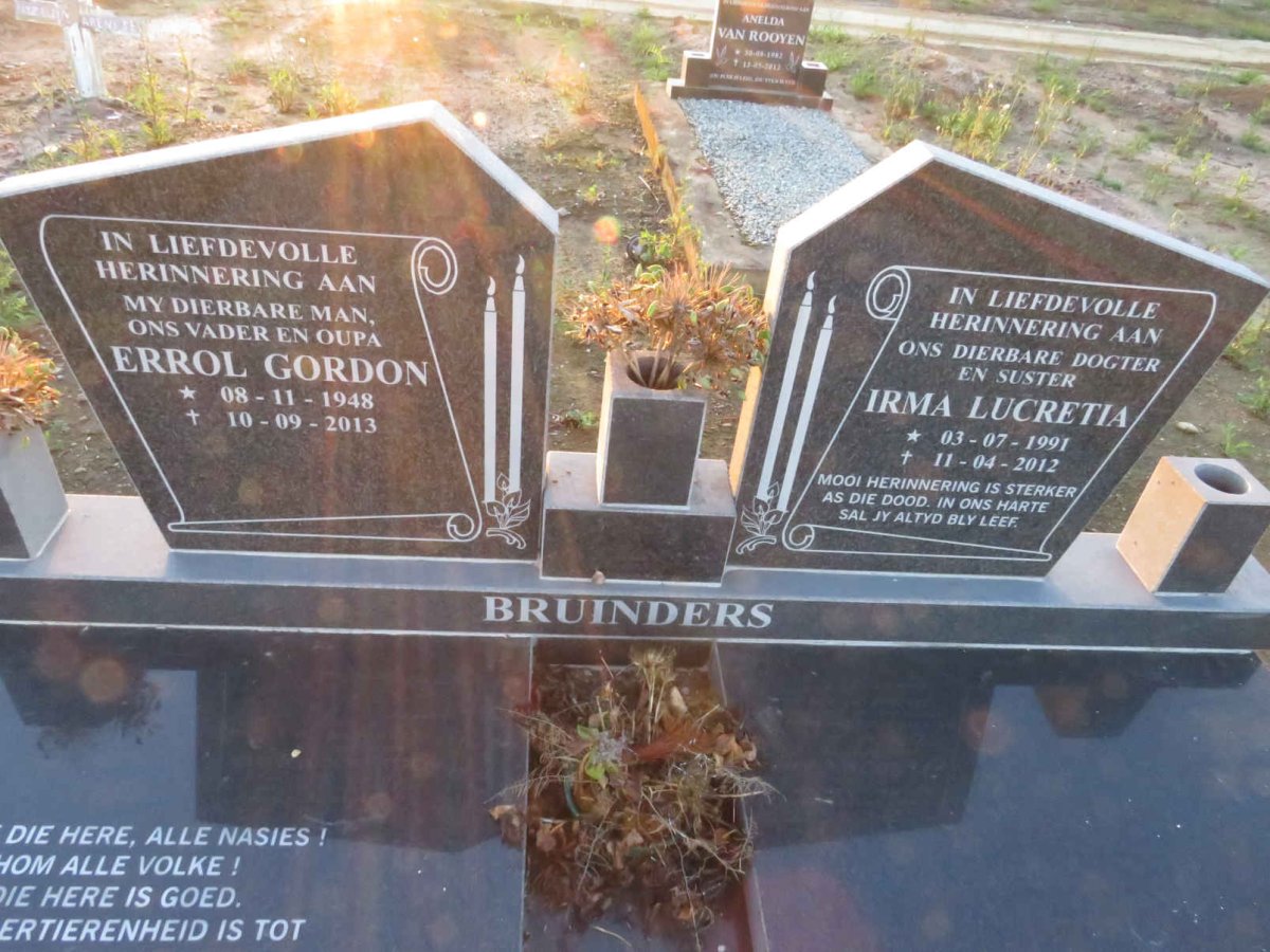 BRUINDERS Errol Gordon 1948-2013 :: BRUINDERS Irma Lucretia 1991-2012
