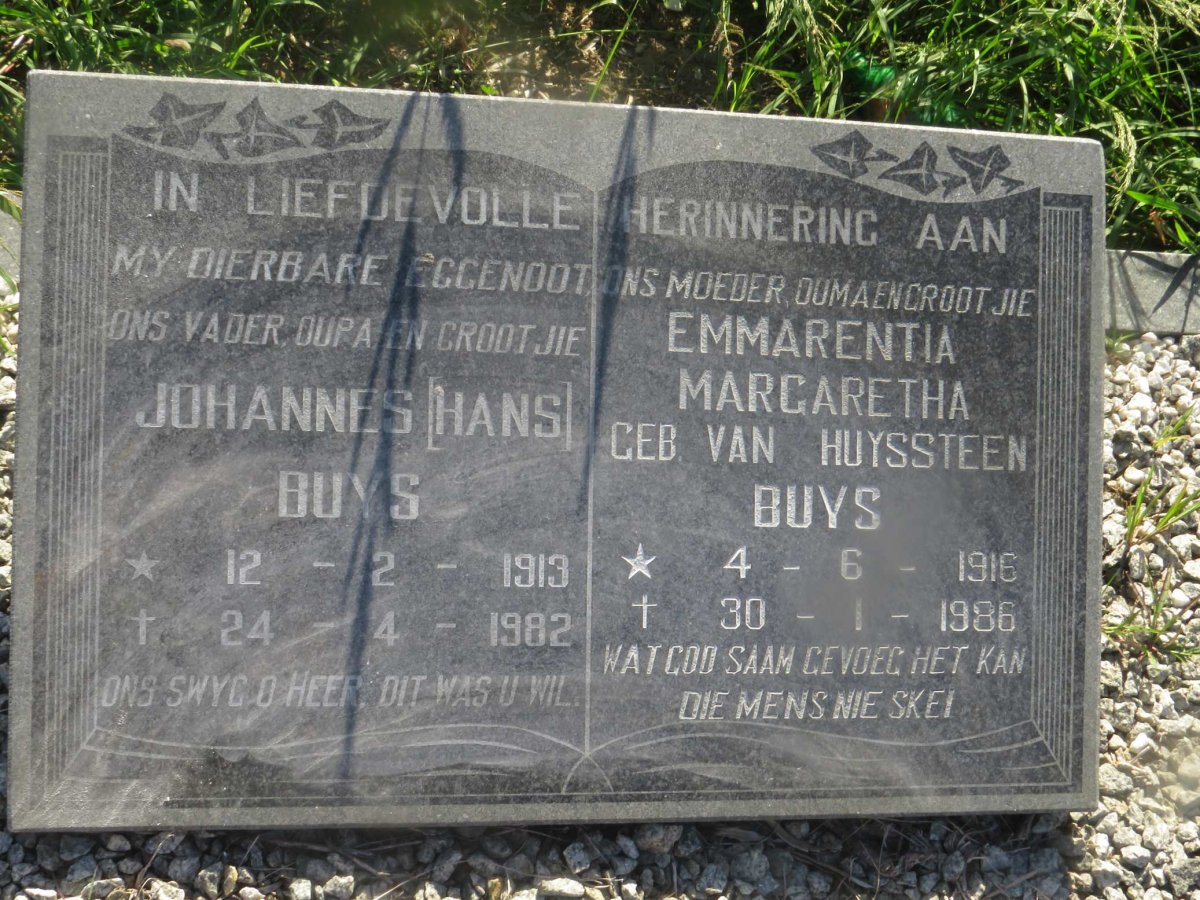BUYS Johannes 1913-1982 & Emmarentia Margaretha VAN HUYSSTEEN 1916-1986