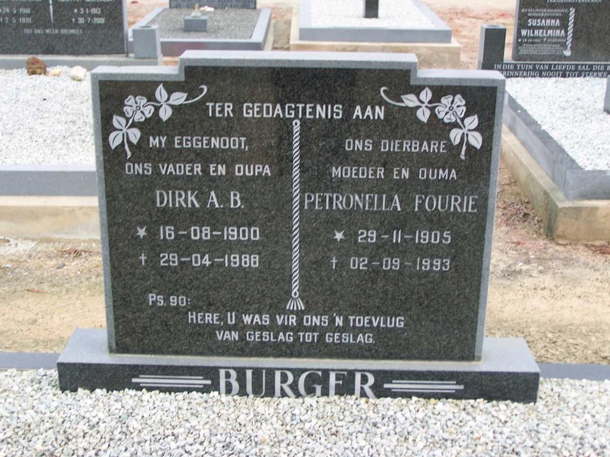 BURGER Dirk A.B. 1900-1988 &amp; Petronella Fourie 1905-1993