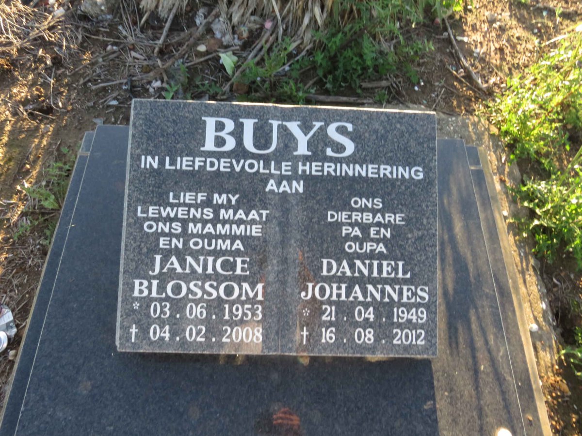 BUYS Daniel Johannes 1949-2012 & Janice Blossom 1953-2008