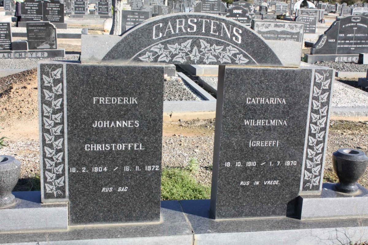 CARSTENS Frederik Johannes Christoffel 1904-1972 &amp; Catharina Wilhelmina GREEFF 1910-1970