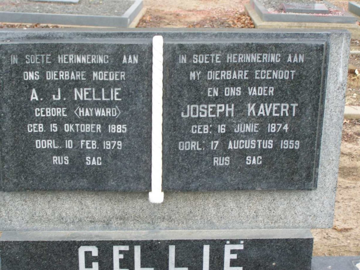 CELLIE Joseph Kavert 1874-1959 &amp; A. J. Nellie HAYWARD 1885-1979