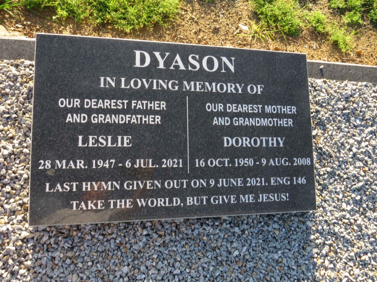 DYASON Leslie 1947-2021 & Dorothy 1950-2008