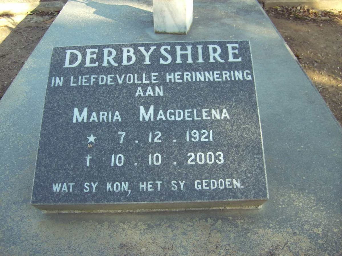 DERBYSHIRE Maria Magdalena 1921-2003