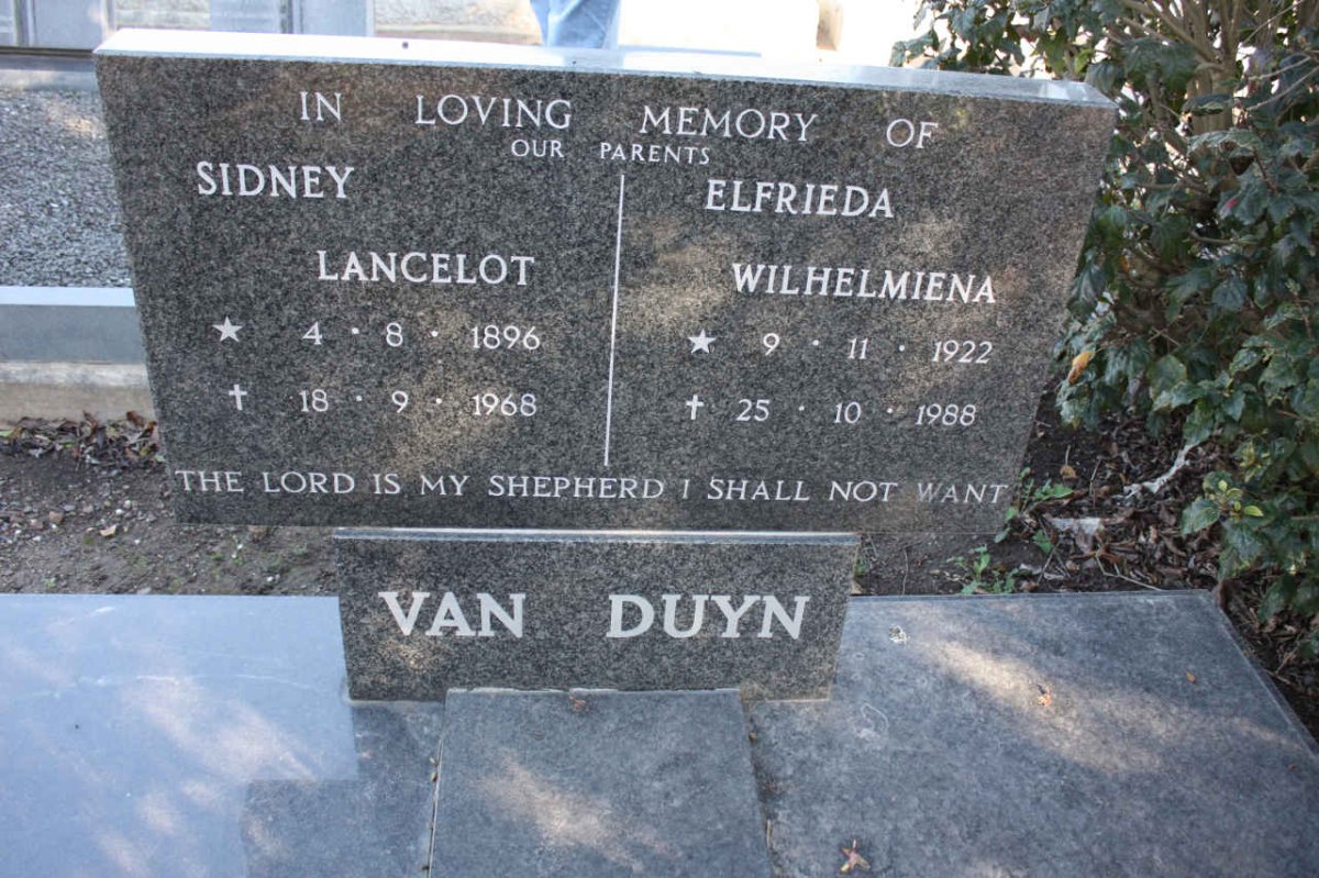 DUYN Sidney Lancelot, van 1896-1968 &amp;  Elfrieda Wilhelmiena 1922-1988