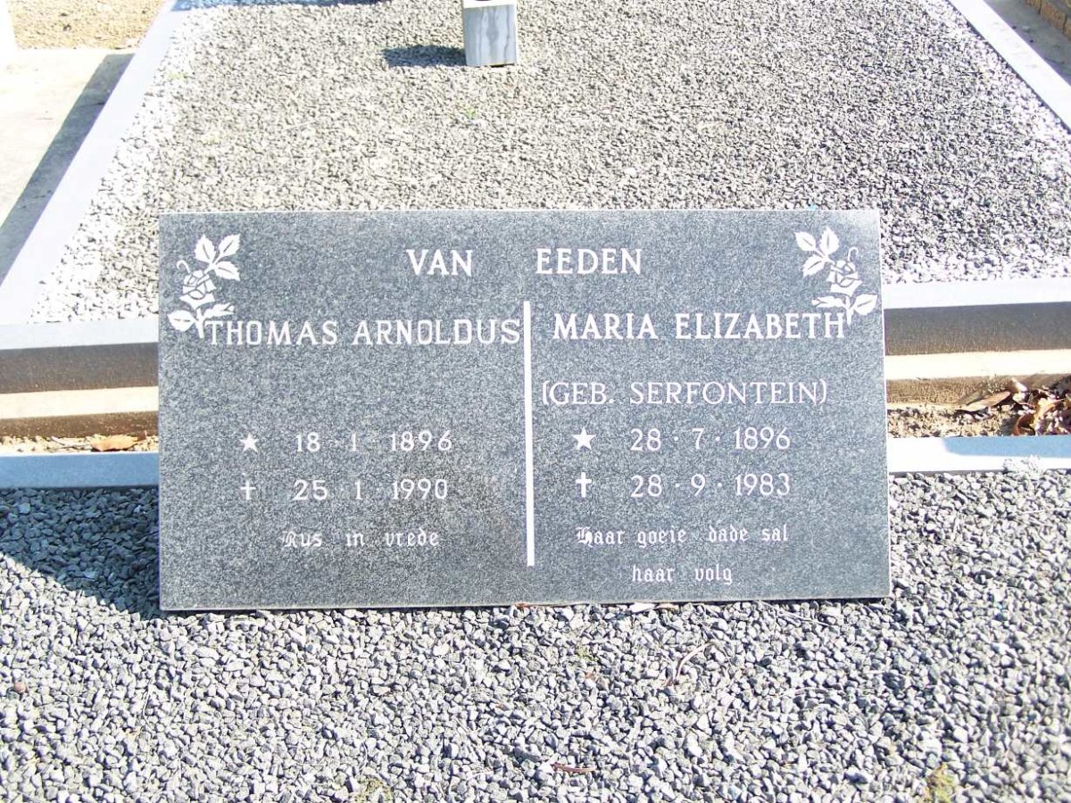 EEDEN Thomas Arnoldus, van 1896-1990 &amp; Maria Elizabeth SERFONTEIN 1896-1983