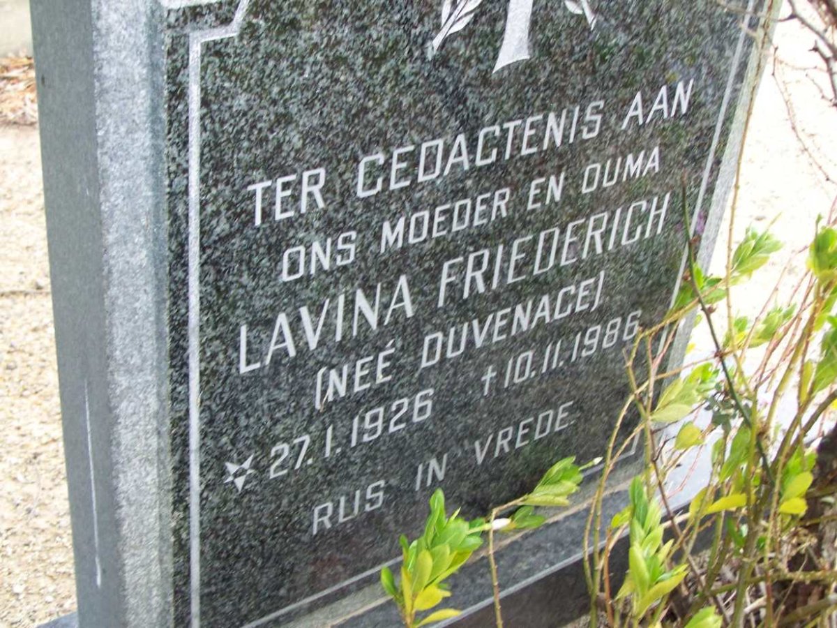 FRIEDERICH Lavina nee DUVENHAGE 1926-1986