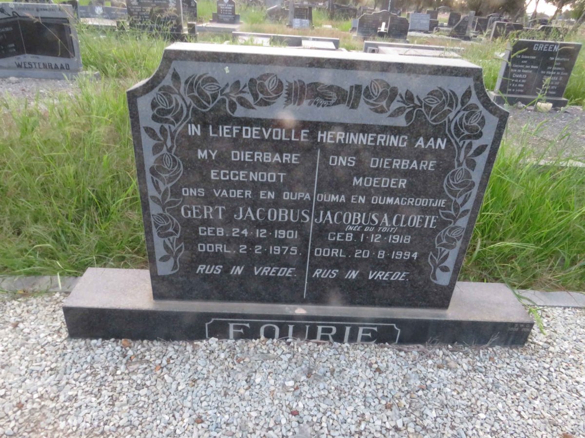 FOURIE Gert Jacobus 1901-1975 & Jacobus A. Cloete DU TOIT 1918-1994