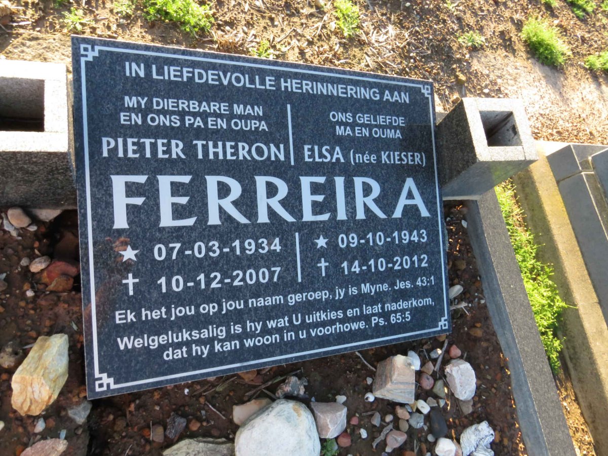FERREIRA Pieter Theron 1934-2007 & Elsa KIESER 1943-2012
