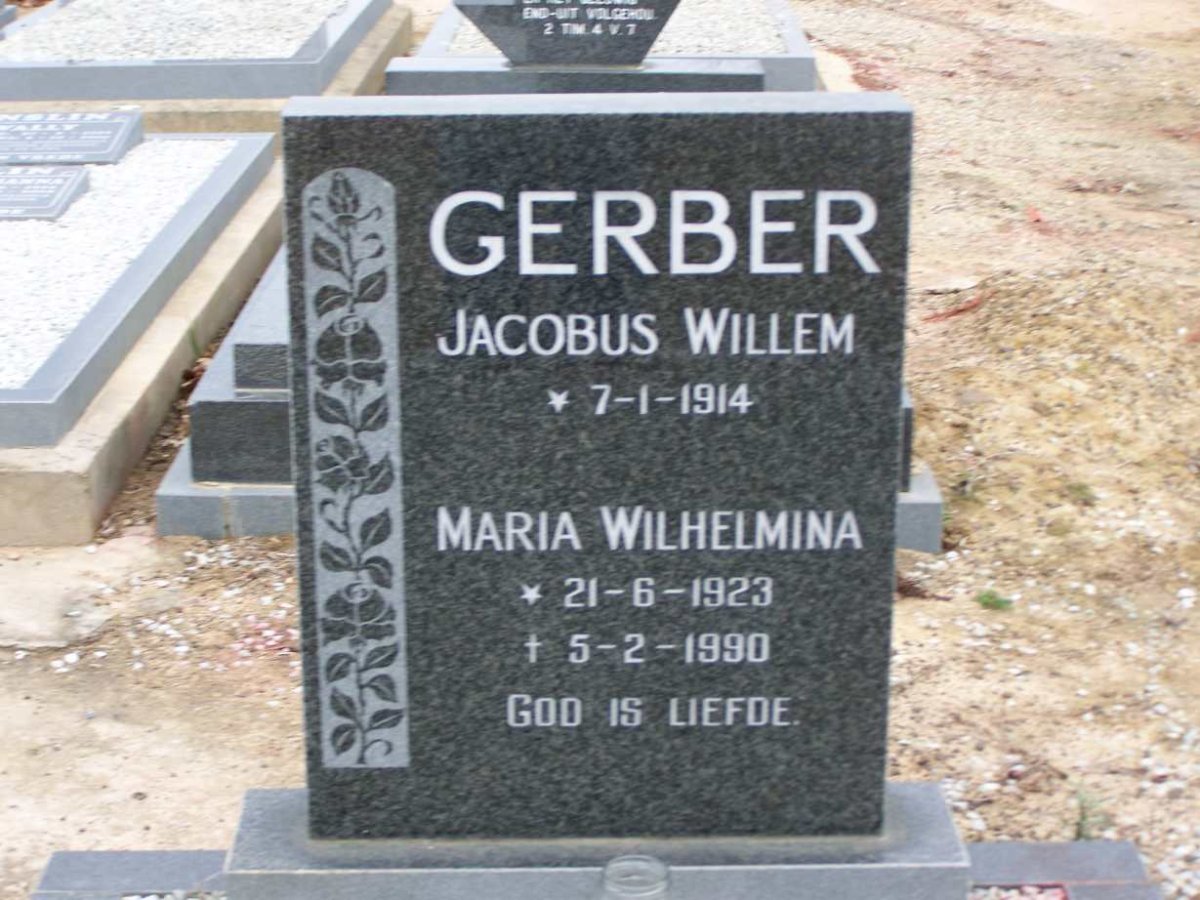 GERBER Jacobus Willem 1914- &amp; Maria Wilhelmina 1923-1990