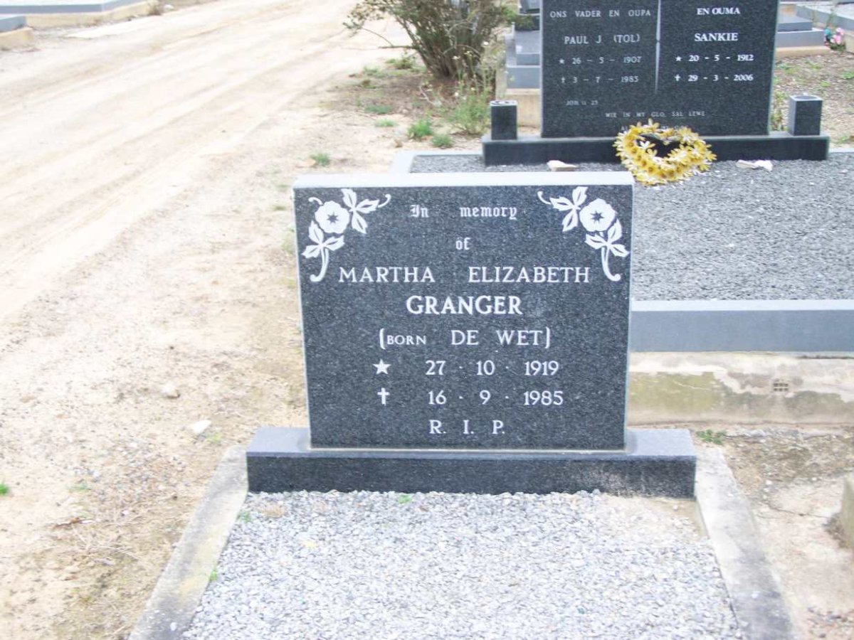 GRANGER Martha Elizabeth nee de WET 1919-1985