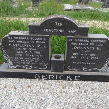 GERICKE Johannes H. 1916-2005 &amp; Katharina M.J.  DE SWARDT 1915-1971
