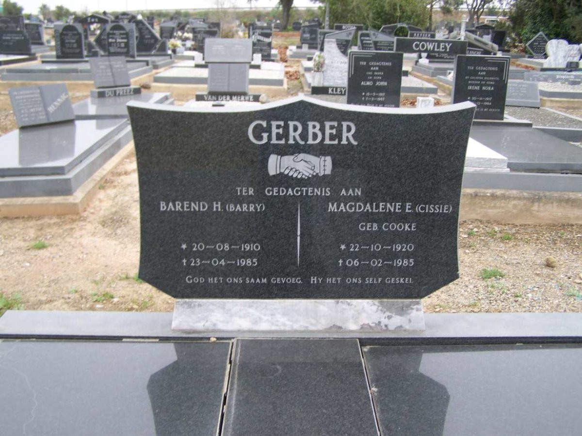 GERBER Barend 1910-1985 &amp; Magdalene COOKE 1920-1985