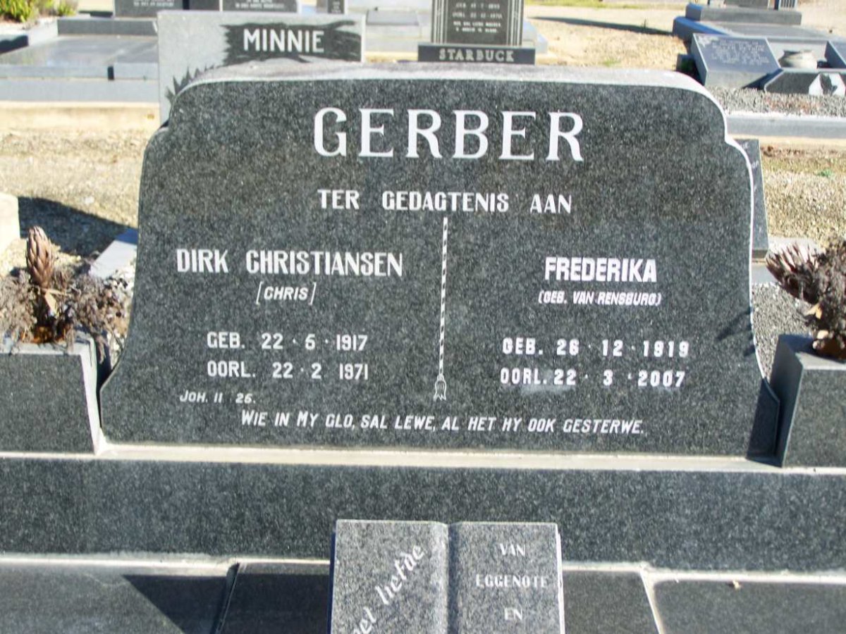 GERBER Dirk Christiansen 1917-1971 &amp; Frederika VAN RENSBURG 1919-2007