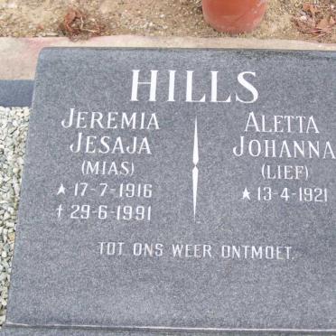 HILLS Jeremia Jesaja 1916-1991 &amp; Aletta Johanna 1921-