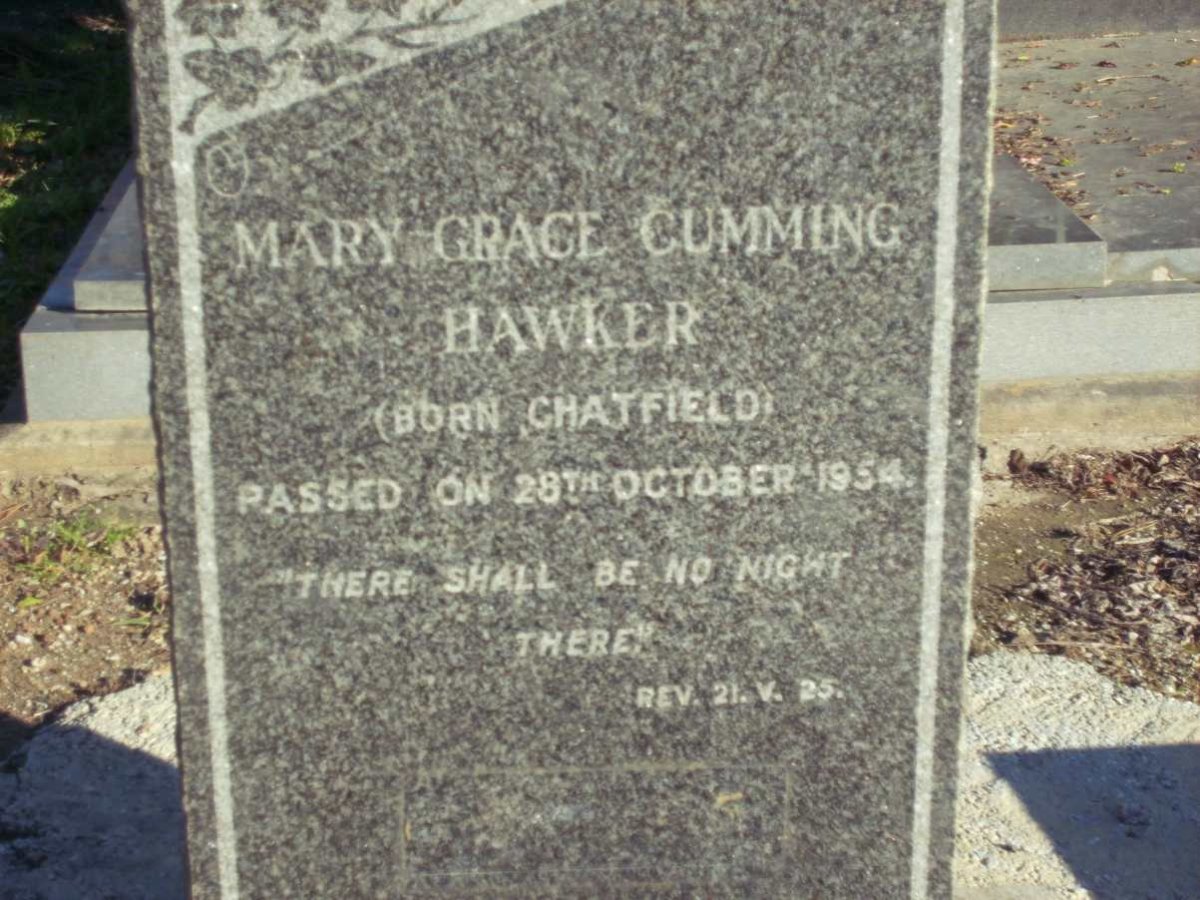 HAWKER Mary Grace Cumming nee CHATFIELD -1954