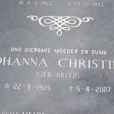 JOUBERT Francois Abraham 1922-1993 &amp; Johanna Christina BRITZ 1925-2007