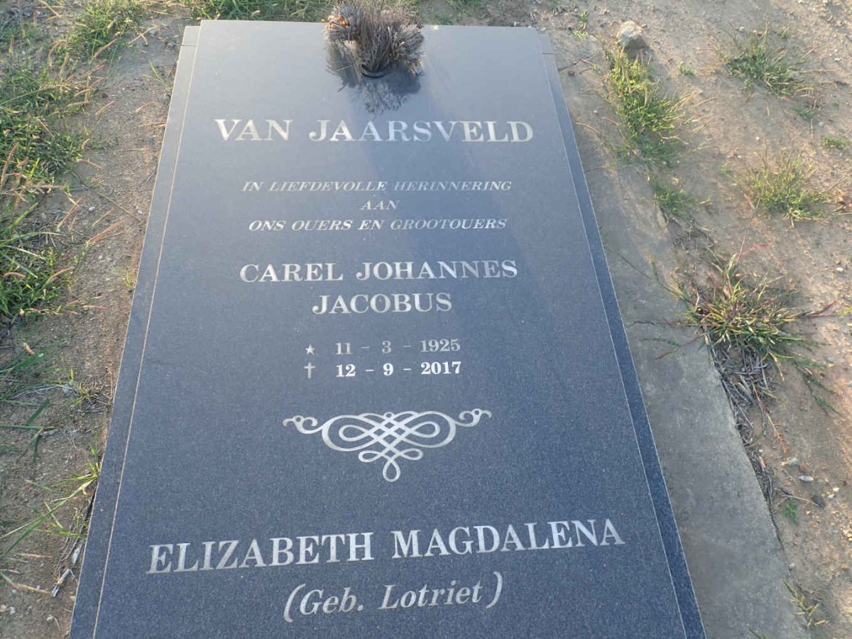 JAARSVELD Carel Johannes Jacobus, van 1925-2017 &amp; Elizabeth Magdalena LOTRIET 1926-2006