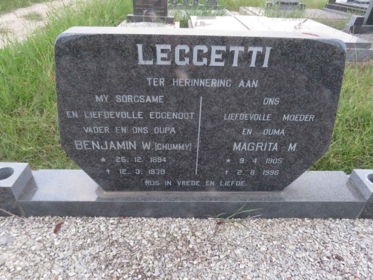 LEGGETTI Benjamin W. 1894-1979 & Magrita M. 1905-1996