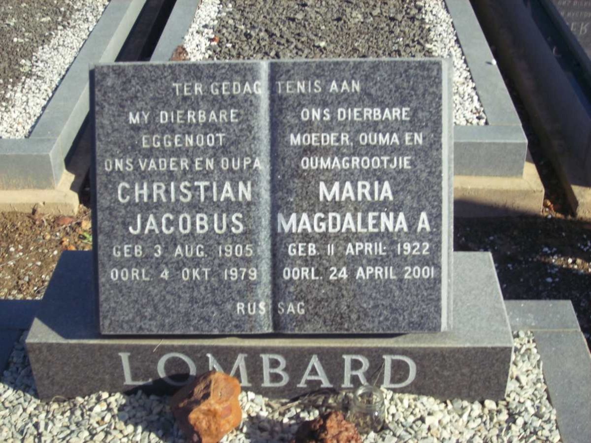 LOMBARD Christian Jacobus 1905-1979 &amp; Maria Magdalena A. 1922-2001
