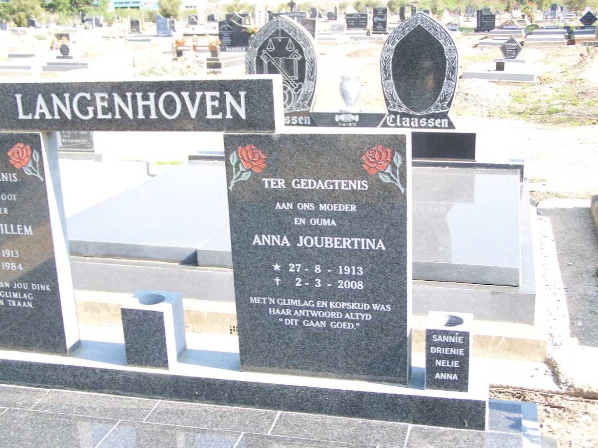 LANGENHOVEN Hendrik Willem 1913-1984 &amp; Anna Joubertina 1913-2008