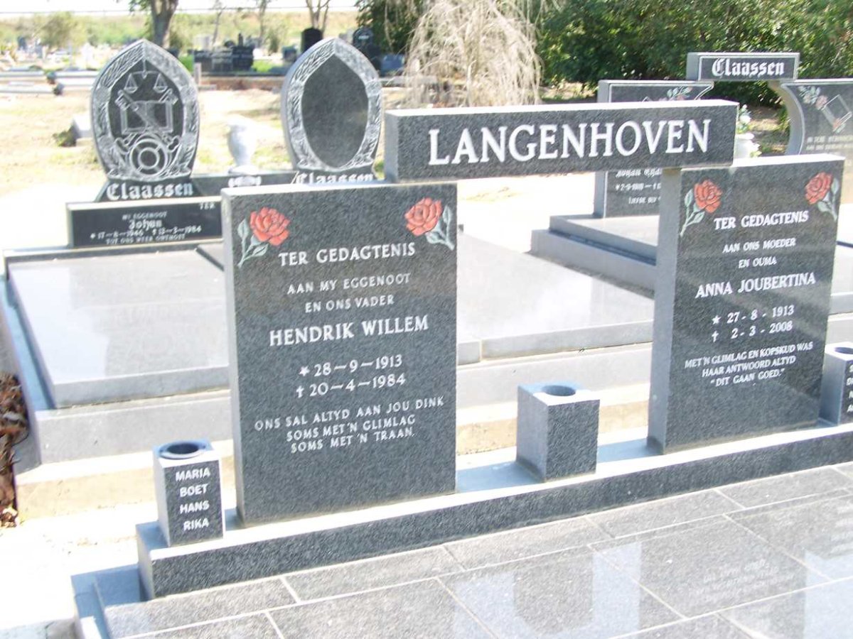 LANGENHOVEN Hendrik Willem 1913-1984 &amp; Anna Joubertina 1913-2008