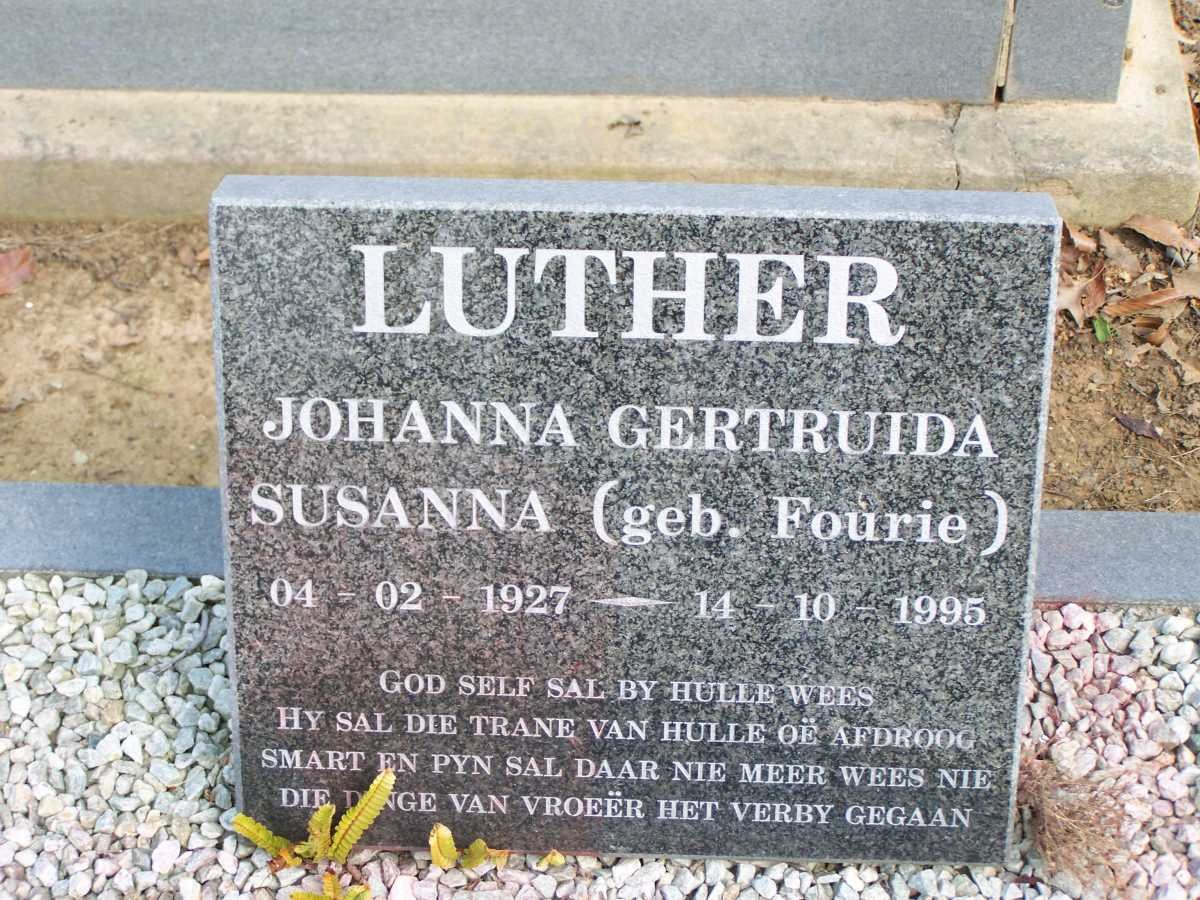 LUTHER Johanna Gertruida Susanna nee FOURIE 1927-1995