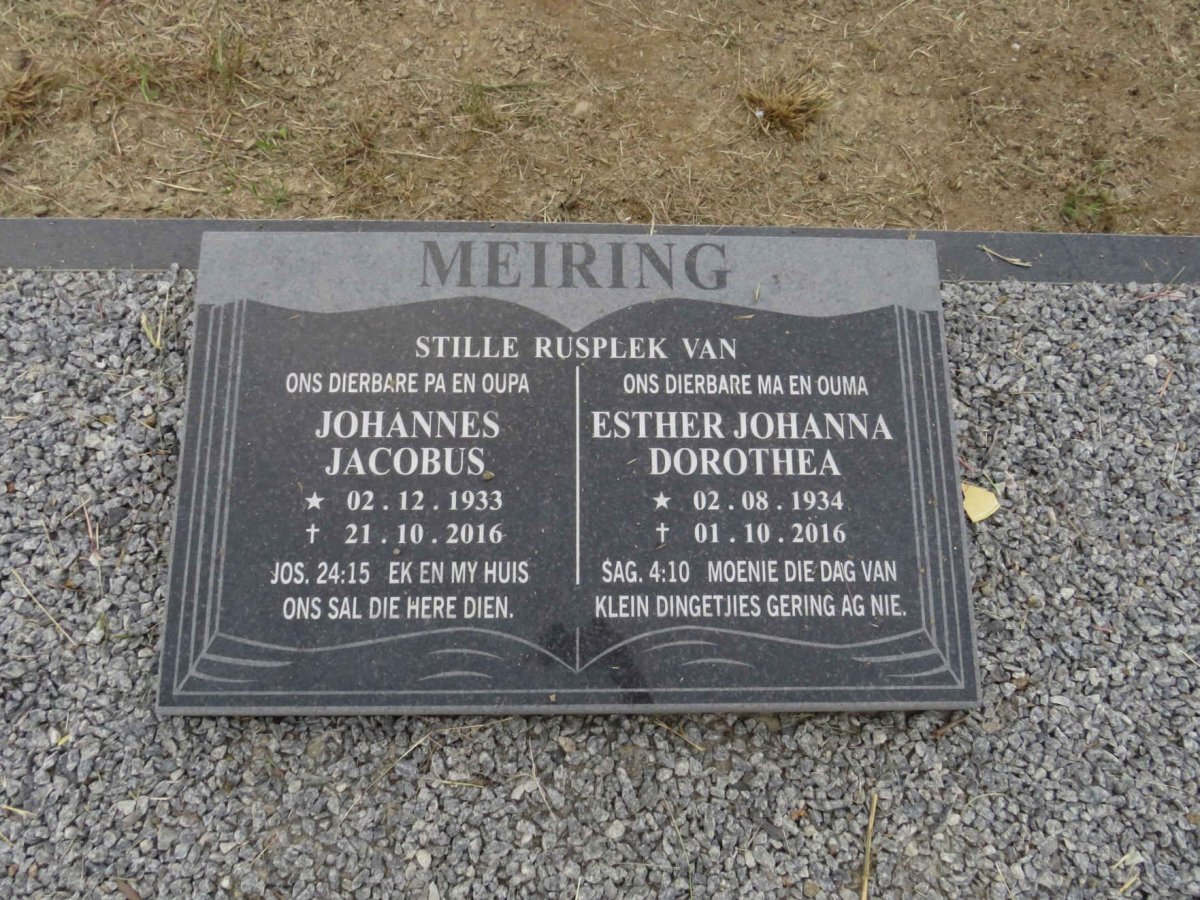 MEIRING Johannes Jacobus 1933-2016 &amp; Esther Johanna Dorothea 1934-2016