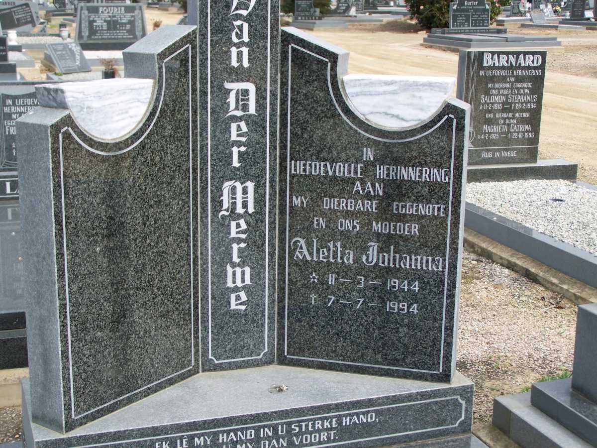 MERWE Aletta Johanna, van der 1944-1994