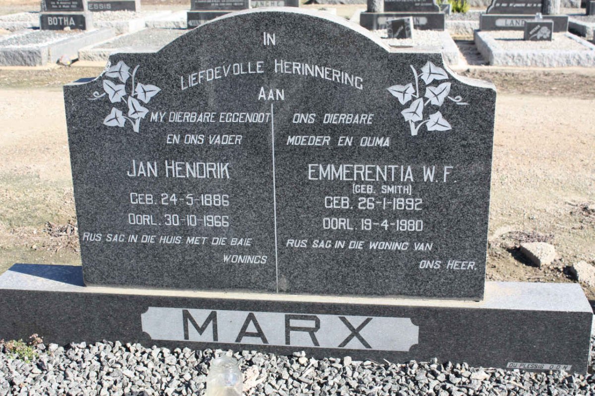 MARX Jan Hendrik 1886-1966 &amp; Emmerentia W.F. SMITH 1892-1980