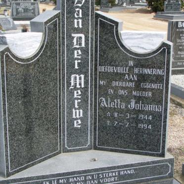 MERWE Aletta Johanna, van der 1944-1994